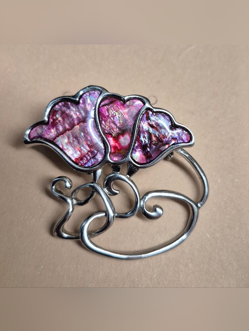 Vintage Duri Art Nouveau Pink Abalone Tulip Brooch Like New Condition